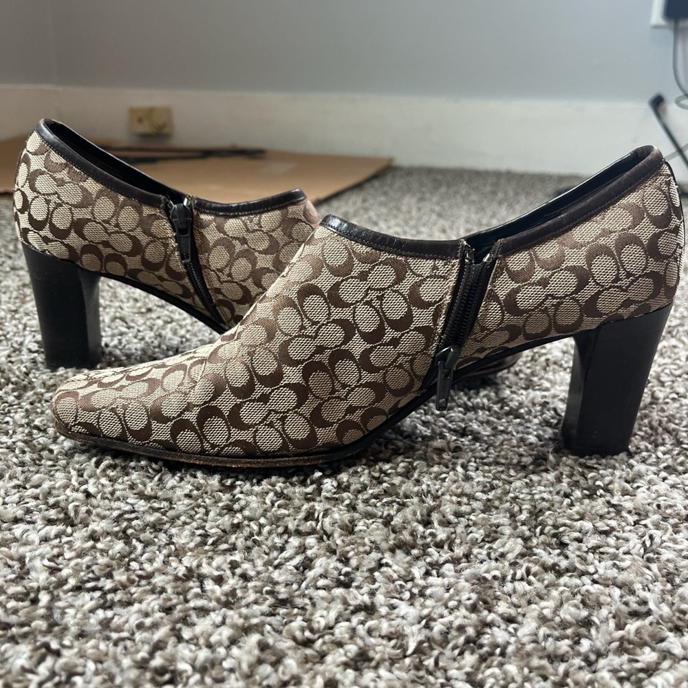 Coach Tan and Brown Patterned Heeled Boots